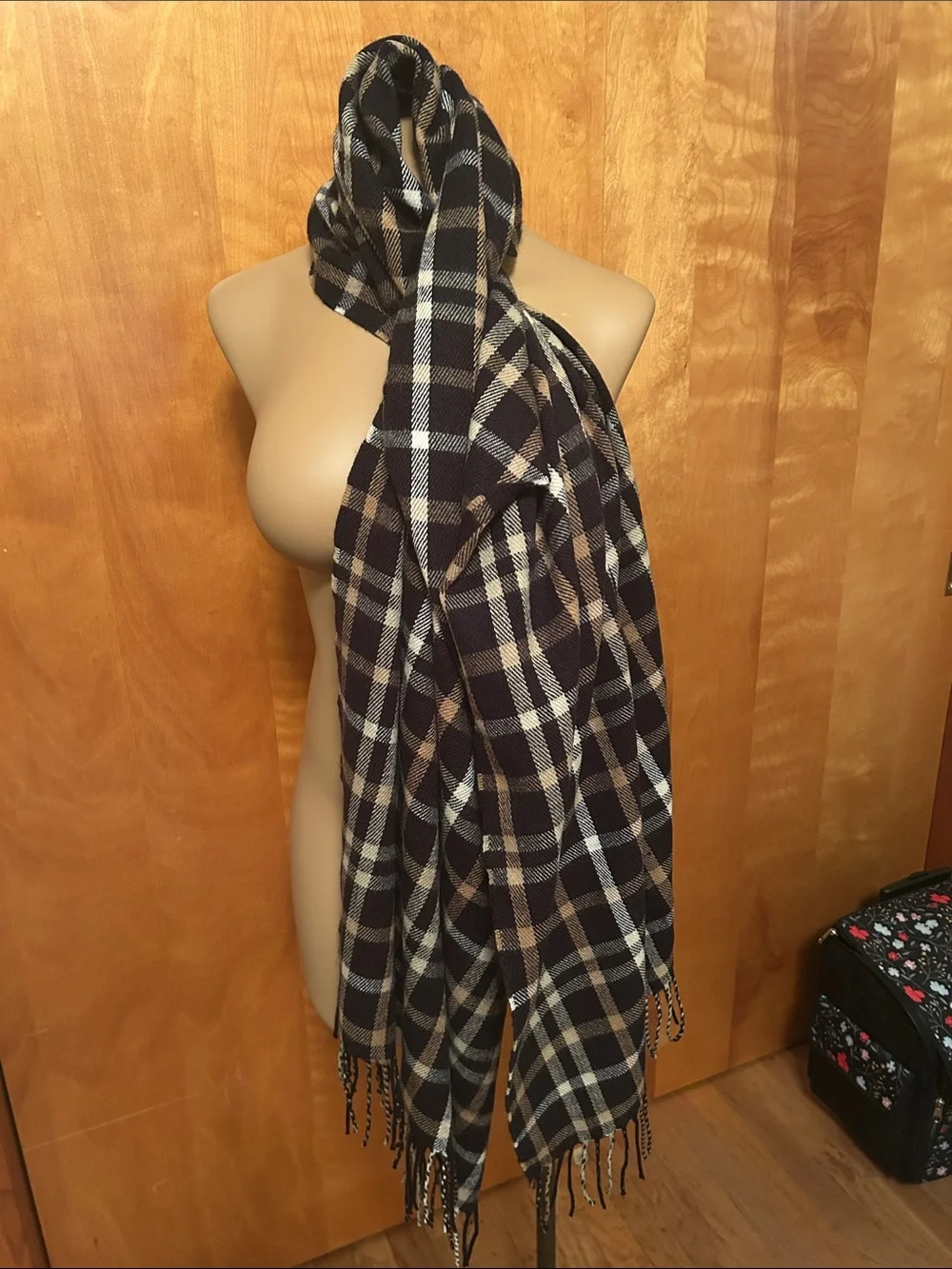 J.Crew Plaid Fringe Scarf in Black, Cream & Brown